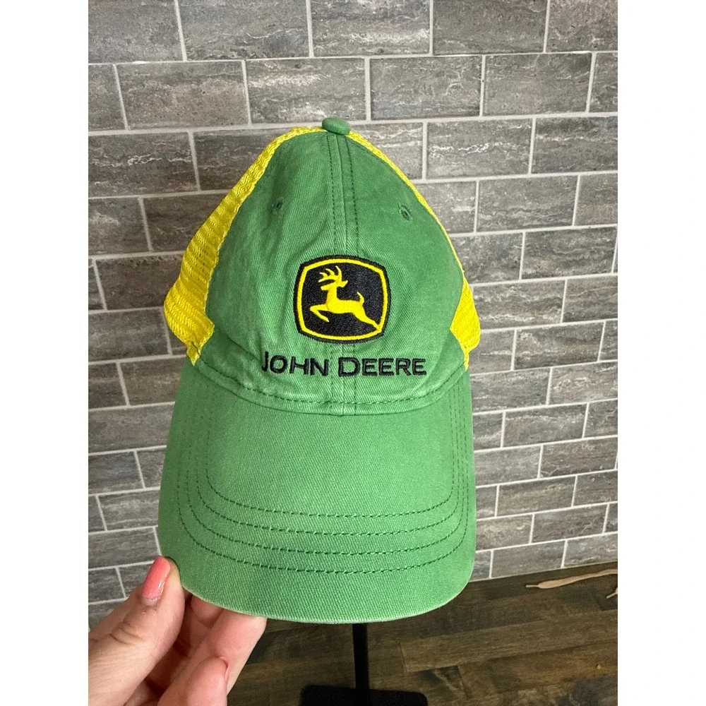 John Deere Kids Youth Trucker Hat Green Yellow Mesh Snapback Baseball Cap Logo